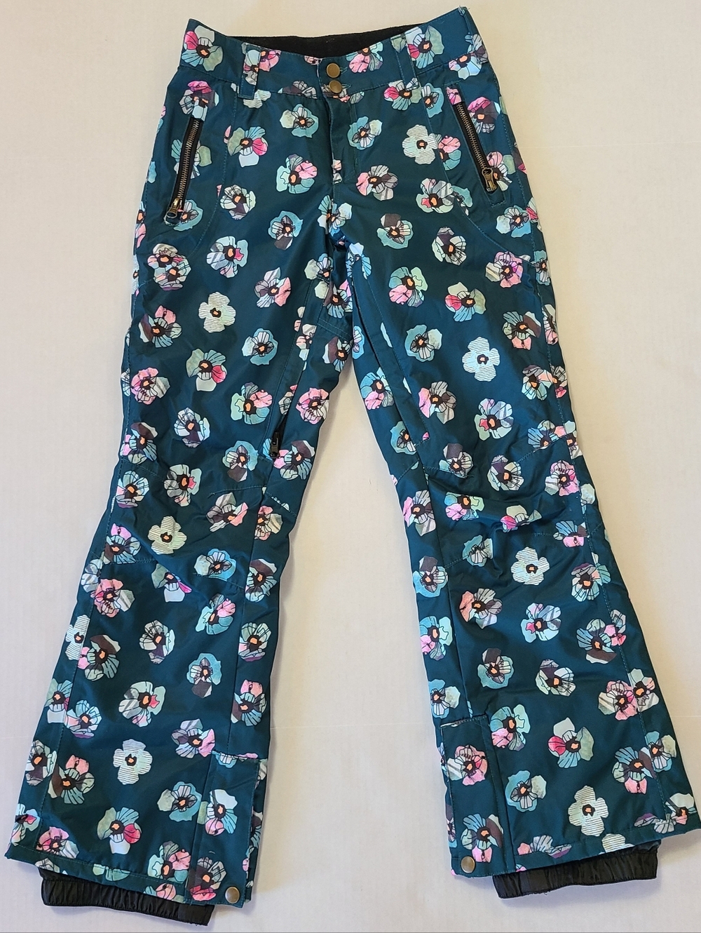 Iceburg Outerwear Youth Girls Snow Ski Pants Sz 10/12 Teal Blue Floral